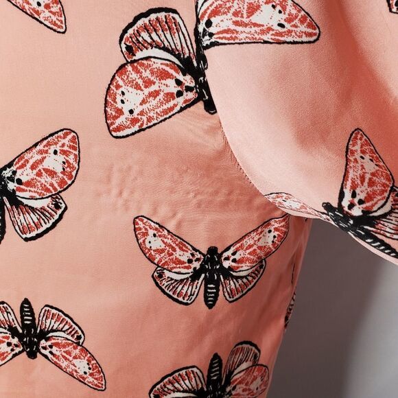 ASOS pink butterfly print‎ satin collared pajama top 6 - Picture 8 of 11